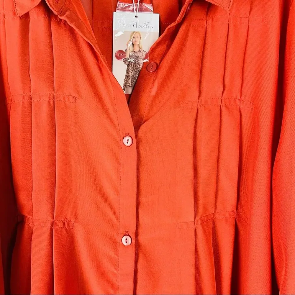 NEW Simply Noelle orange semi sheer chiffon button front pleat office top large - Picture 4 of 10